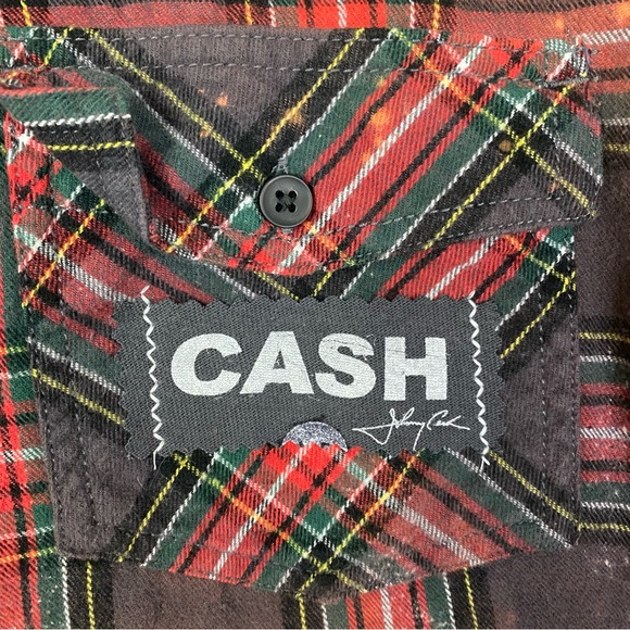 Johnny Cash Flannel Shirt Bleached Plaid Mens Unisex Size Large Handmade EUC - Picture 4 of 14